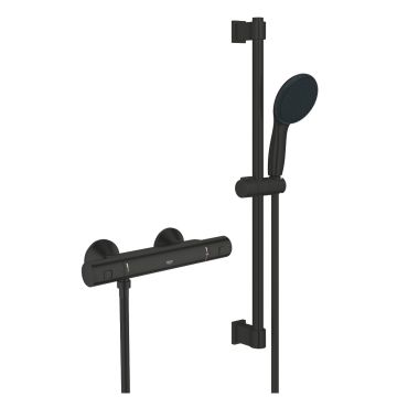 Baterie dus termostatata Grohe Precision Start cu set de dus Vitalio Start 110 cu bara 60cm  matte black