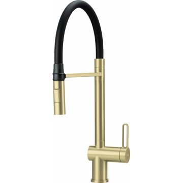 Baterie pentru bucatarie auriu periat, cu pipa elastica neagra - 2 Functii Magnetic Deante