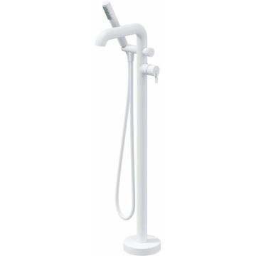 Baterie pentru cada freestanding, alb mat, cu set de dus si furtun Deante Silia