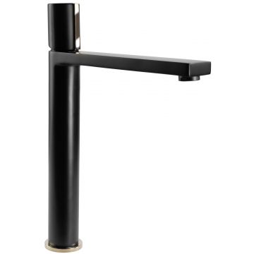 Baterie pentru lavoar Rea High, negru mat cu auriu