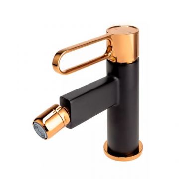 Baterie bideu FDesign Zaffiro, negru rose gold, cu ventil - Culoare Negru