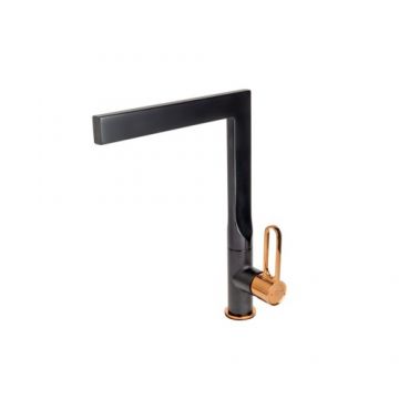Baterie de bucatarie FDesign Zaffiro cu pipa inalta, negru rose gold - Culoare Negru