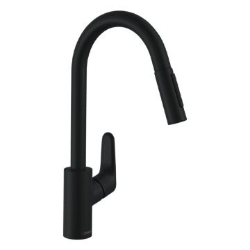 Baterie de bucatarie Hansgrohe, Focus M41 240, pipa extractibila, negru mat