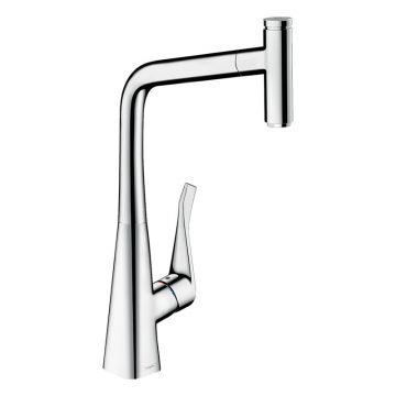 Baterie de bucatarie, Hansgrohe, Metris Select M71, pipa extractibila, crom