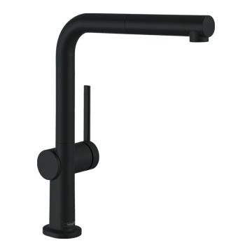 Baterie de bucatarie, Hansgrohe, Talis M54 270, cu pipa extractibila, 1 jet, negru mat