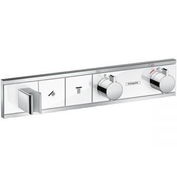 Mixer termostatat cu 2 functii si suport dus, Hansgrohe, RainSelect, Alb/crom
