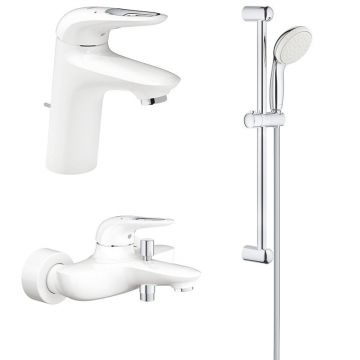 Pachet 3 in 1 baterii baie Grohe Eurostyle, marimea S, alb,maner decupat (33558LS3,33591LS3,27853001)