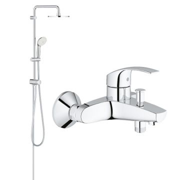 Pachet: Coloana dus Grohe New Tempesta 210, montare pe perete, baterie cada Eurosmart (26381001 , 33300002)