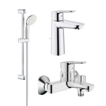 Pachet complet baterii baie inaltime medie Grohe Bau Edge ( 23758000,23334000,27853001)