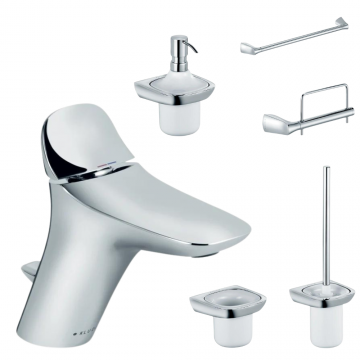 Set baterie lavoar si accesorii baie Kludi Amba, crom