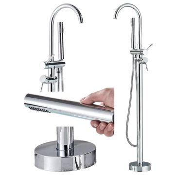 Baterie Baie Independenta BisDesign  Pentru Cada, Montaj podea, Tip freestanding, Cadru Rotund, Finisaj Crom Lucios, Dimensiune 117 cm