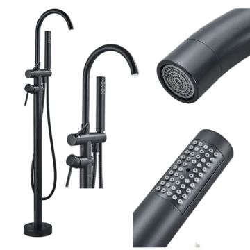 Baterie Baie Independenta BisDesign  Pentru Cada, Montaj podea, Tip freestanding, Cadru Rotund, Finisaj Negru Mat, Dimensiune 117 cm