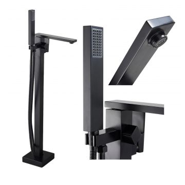 Baterie Baie pentru Cada BisDesign , Montaj Podea, Tip Freestanding, Cadru Patrat, Finisaj Negru Mat, Pipa Dinamica, Dimensiune 84 cm