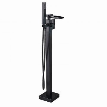 Baterie baie podea, tip freestanding, cadru patrat, negru mat