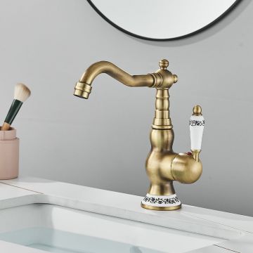 Baterie Baie si Bucatarie, Finisaj Bronz Antichizat cu Inele Ceramice, Inaltime 23 cm