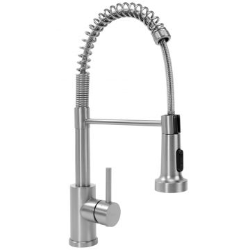 Baterie bucatarie Rea Colin, cu dus flexibil 2, functii de curgere, argintiu periat
