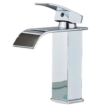 Baterie Chiuveta Baie, Pipa Tip Cascada, Stil Patrat, Finisaj Crom Lucios, Dimensiune 19 cm