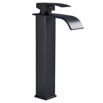 Baterie Chiuveta Baie, Pipa Tip Cascada, Stil Patrat, Finisaj Negru Mat, Dimensiune 27 cm