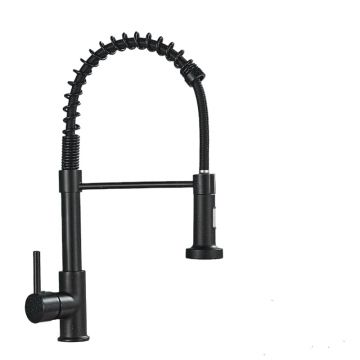 Baterie Chiuveta Bucatarie, 2 Moduri de curgere cu Dus Extractabil, Culoare Negru Mat cu Puncte Albe, Dimensiune 44 cm