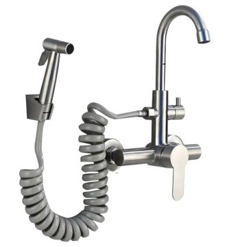 Baterie Chiuveta Bucatarie Baie BisDesign , 2 Moduri de Curgere cu Dus Extractabil, Finisaj Crom Nichelat, Dimensiune 36 cm