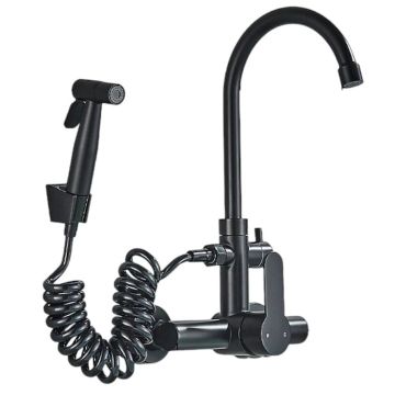 Baterie Chiuveta Bucatarie Baie BisDesign , 2 Moduri de Curgere cu Dus Extractabil, Finisaj Negru Mat, Dimensiune 36 cm