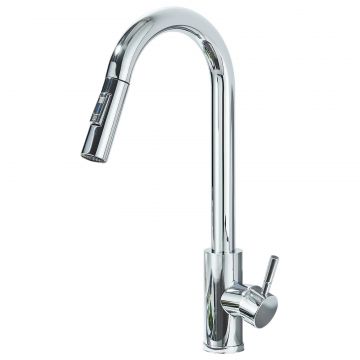 Baterie Chiuveta Bucatarie BisDesign , 2 Moduri de Curgere cu Dus Extractabil, Finisaj Crom Lucios, Dimensiune 39 cm