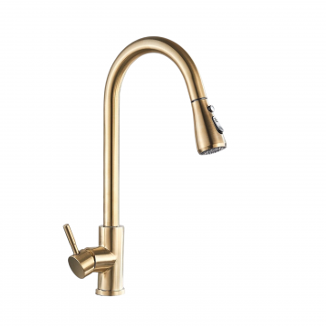 Baterie chiuveta bucatarie, Dus extractabil, 2 Functii de curge cu Senzor inchidere deschidere, Finisaj Auriu Mat, Dimensiune 39 cm