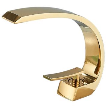 Baterie Chiuveta Lavoar Baie BisDesign , Finisaj Auriu Lucios, Model Lebada, Dimensiune 20 cm