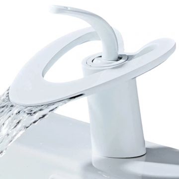 Baterie Chiuveta Lavoar Baie BisDesign , Material Premium, Finisaj Alb Mat, Model Lebada, Dimensiune 15 cm