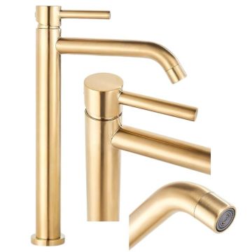 Baterie Chiuveta Lavoar Baie BisDesign , Pipa Lunga, Stil Rotund Elegant, Finisaj Auriu Mat, Dimensiune 31 cm