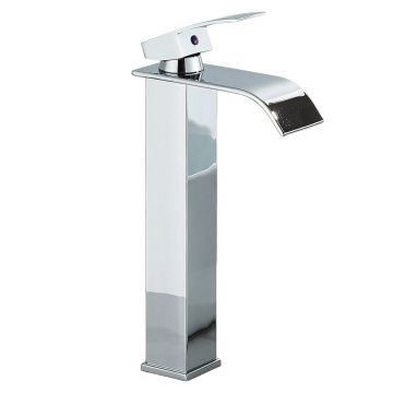 Baterie Chiuveta Lavoar Baie BisDesign , Pipa Tip Cascada, Stil Patrat, Finisaj Crom Lucios, Dimensiune 27 cm