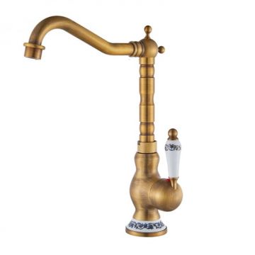 Baterie lavoar aurie retro, inalta, cu montare pe blat