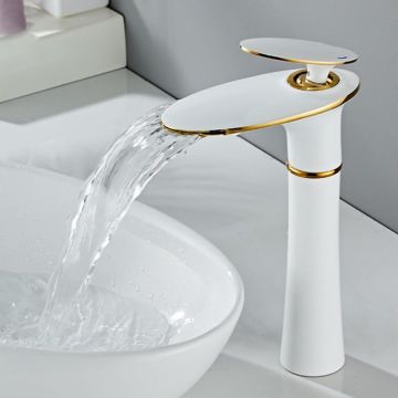 Baterie Lavoar Cascada Baie Moderna Inalta,Alb-Auriu - Default Title