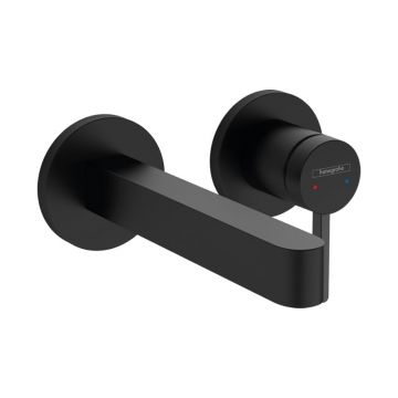 Baterie lavoar cu montaj pe perete, Hansgrohe, Finoris, cu pipa 16,8 cm, negru mat