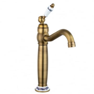Baterie lavoar inalta bronz antichizat, cu broderie ceramica, monocomanda
