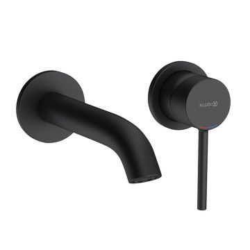 Baterie lavoar, Kludi, Bozz, cu montaj pe perete, negru mat, 18 cm