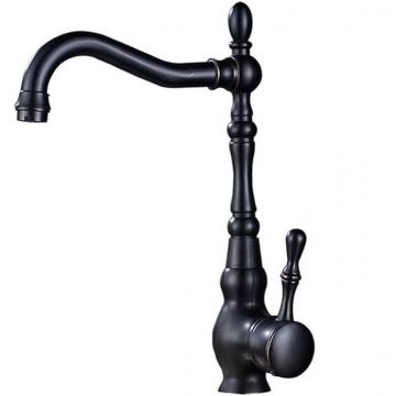 Baterie pentru baie sau bucatarie, Culoare negru mat, Model antichizat, Inaltime 31 cm