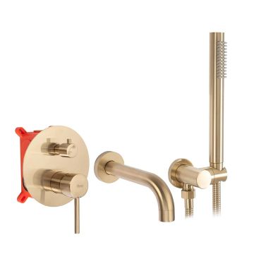 Baterie pentru cada, Rea Lungo +box, din alama sanitara, auriu periat