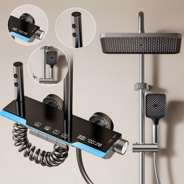 Coloana De Dus, Afisaj Temperatura Digital, Lumini LED,Fara Conectare La Curent Electric, Negru-Gri - Default Title