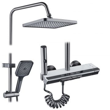 Coloana de dus RAIZ Origins PURE, 4 functii, Montare rapida, Jet reglabil, Presiune ridicata, Para de dus, Dus fix cu functie ploaie, Functie bideu,