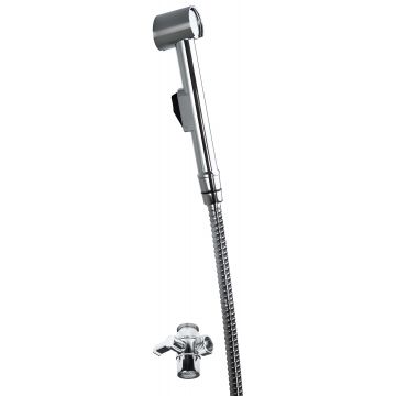 Set baterie bideu, cu comutator de dus si suport fix de perete, crom, Deante Bidetta