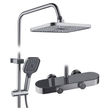 Set de dus RAIZ Origins STREAM, 2 functii, Presiune ridicata, Jet reglabil, Montare rapida, Para de dus, Negru Mat