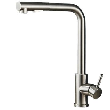 Baterie Chiuveta Bucatarie BisDesign , 2 Moduri de Curgere cu Dus Extractabil, Model Ergonomic, Finisaj Crom Nickelat, Dimensiune 36 cm