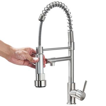 Baterie Chiuveta Bucatarie BisDesign , 2 Moduri de Curgere, Dus Extractabil Tip Profesional, Finisaj Crom Nickelat, Dimensiune 50 cm