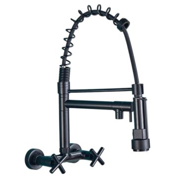 Baterie Chiuveta Bucatarie BisDesign , 2 Moduri de Curgere, Dus Extractabil Tip Profesional, Finisaj Negru Mat, Dimensiune 44 cm