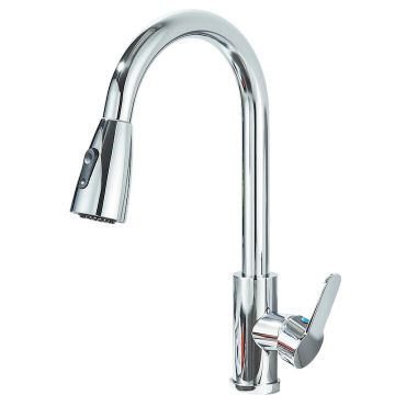 Baterie Chiuveta Bucatarie BisDesign , 3 Moduri de Curgere cu Dus Extractabil, Finisaj Crom Lucios, Dimensiune 40 cm