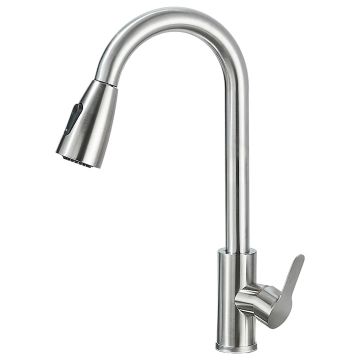 Baterie Chiuveta Bucatarie BisDesign , 3 Moduri de Curgere cu Dus Extractabil, Finisaj Crom Nickelat, Dimensiune 40 cm