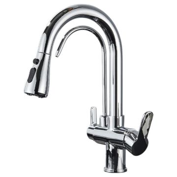 Baterie Chiuveta Bucatarie BisDesign , Functie Apa Filtrata, Dus Extractabil, 3 Functii de Curgere, Finisaj Crom Lucios, Dimensiune 41 cm