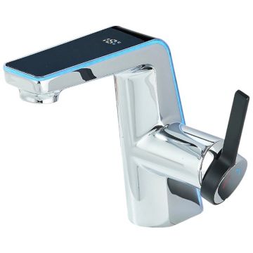 Baterie Chiuveta Lavoar Baie BisDesign , Banda LED cu Trei Culori, Display Temperatura Apa, Doua Moduri de Curgere, Finisaj Crom Lucios, Dimensiune 17