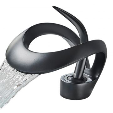 Baterie Chiuveta Lavoar Baie BisDesign , Material Premium, Finisaj Negru Mat, Model Lebada, Dimensiune 15 cm